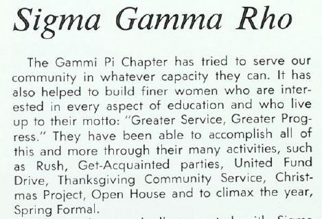 Sigma Gamma Rho's service activities.