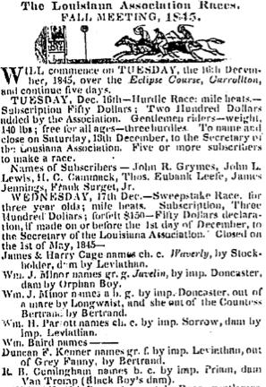 The Louisiana Association Races, Fall Meeting, 1845