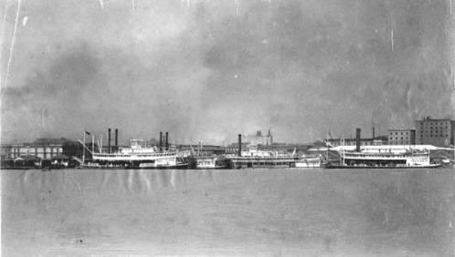 "Steamers Paul Tulane, Teche, Dakota, and Warren."