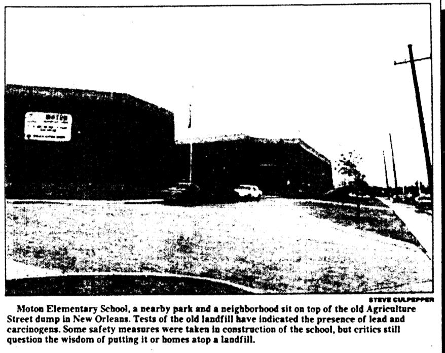 Excerpt from Times-Picayune Article regarding toxins at Moton Elementary School.