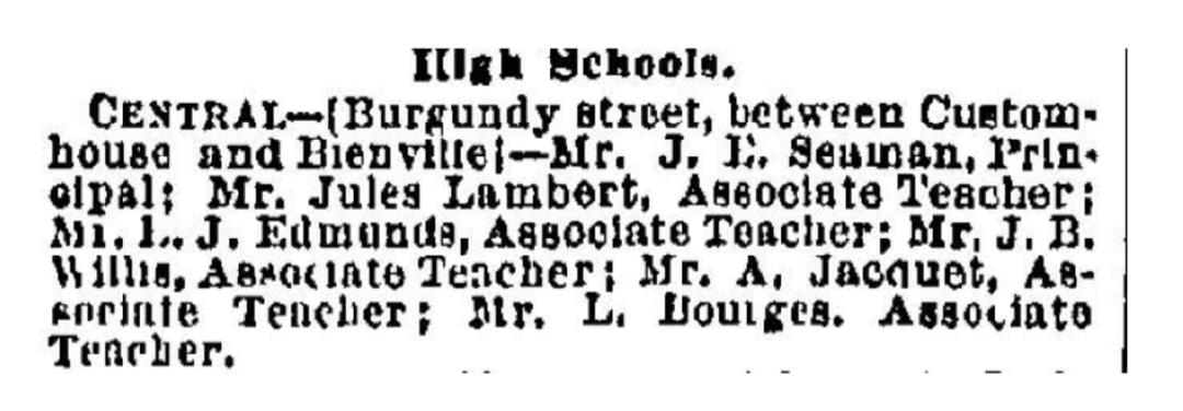 Announcement of Edmunds as teacher at Central Boy's High School.