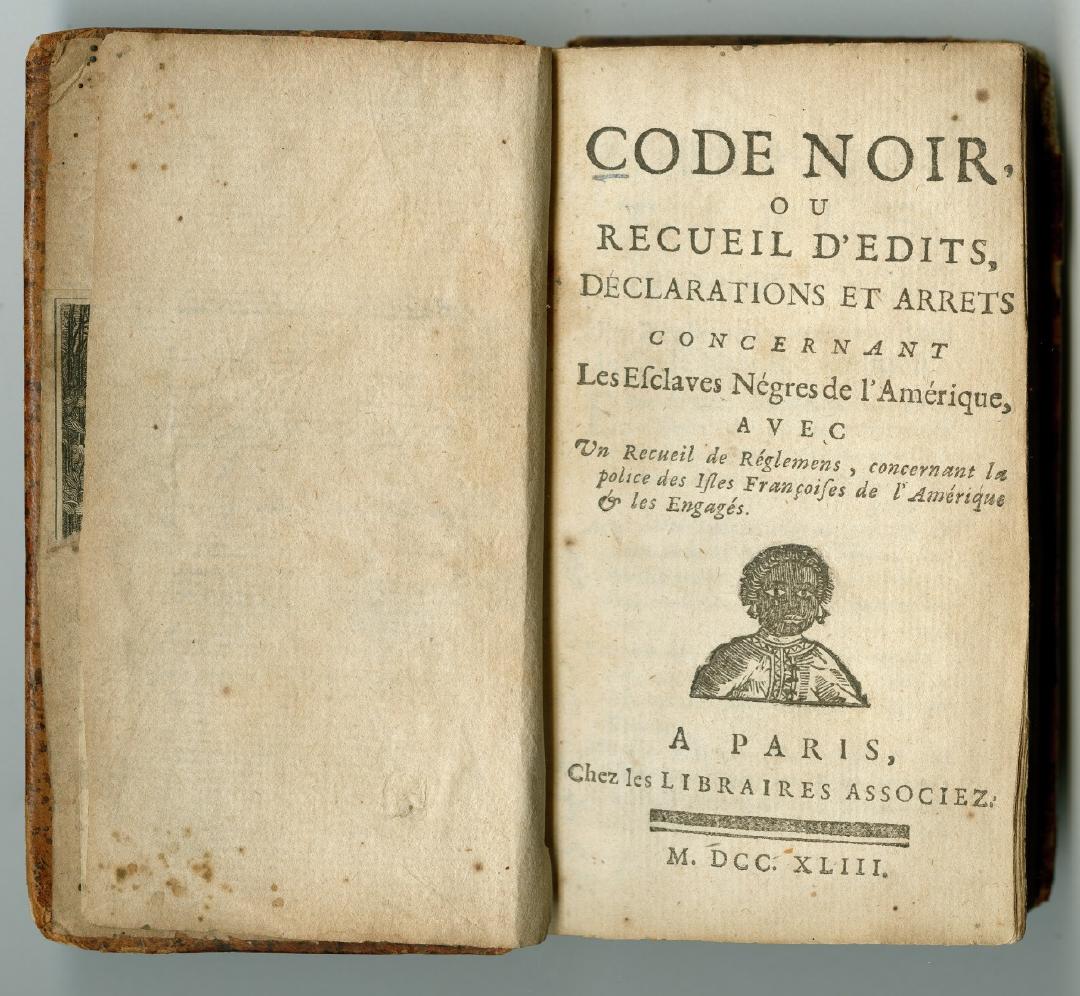 The Code Noir, introduced in Louisiana in 1724, established laws regulating enslaved people's lives. The 1825 Louisiana Civil Code adopted some of the same provisions. Find a translated version of the Code Noir under Related Resources.