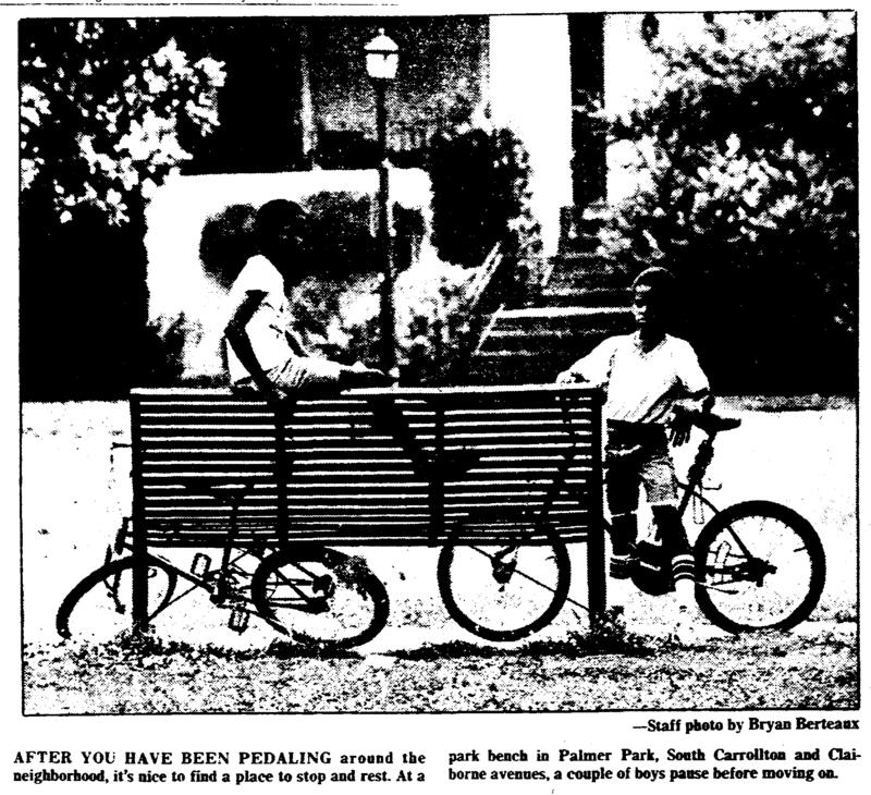 Children on a park bench in Palmer Park.
