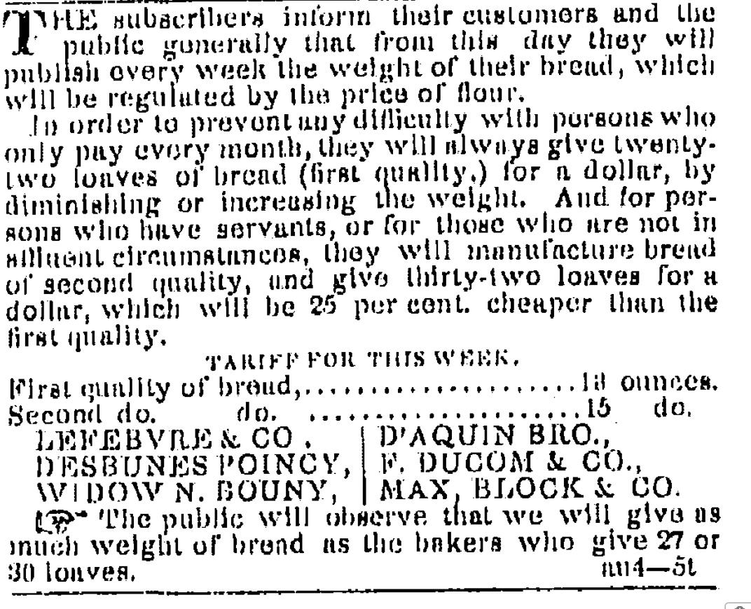 Announcement of Bread Prices