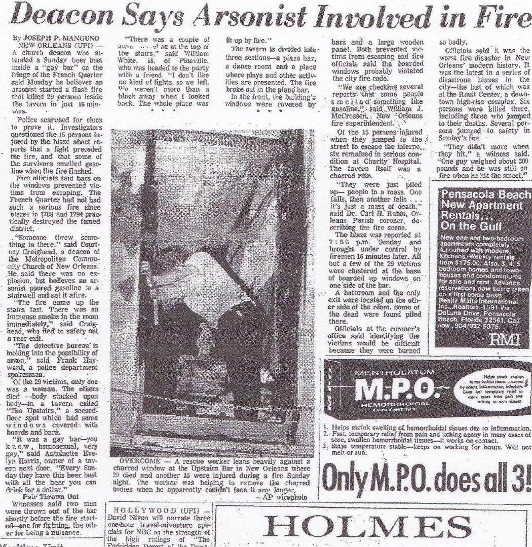 Upstairs Lounge Fire, 1973: In Memoriam