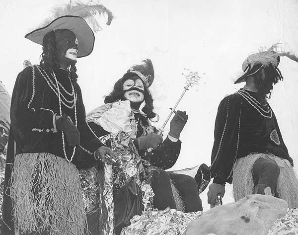 Louis Armstrong reigning as King Zulu, 1949.