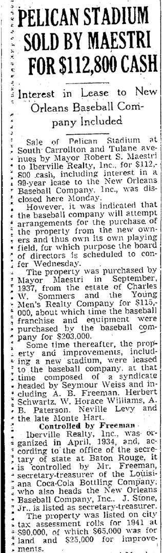 Times Picayune Article, April 1, 1941