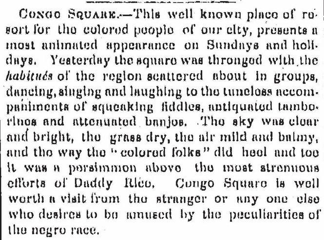 Newspaper description of Congo Square, New Orleans