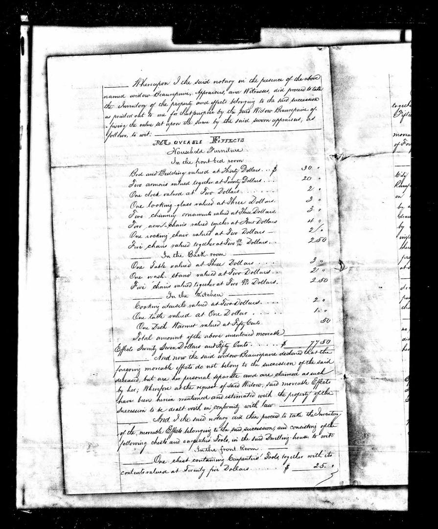 Inventory of Eugene Beaurepaire's Estate upon the time of his Death