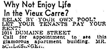 Listing in the April 29, 1962 Times-Picayune