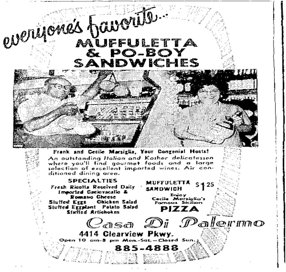 Suburban Restaurant features the Muffuletta, 1971