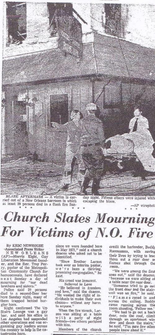 "Church Slates Mourning For Victims of N.O. Fire," 1973, Baton Rouge Advocate.